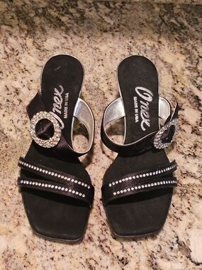 Onex Black Rhinestone Buckle Slide Sandals